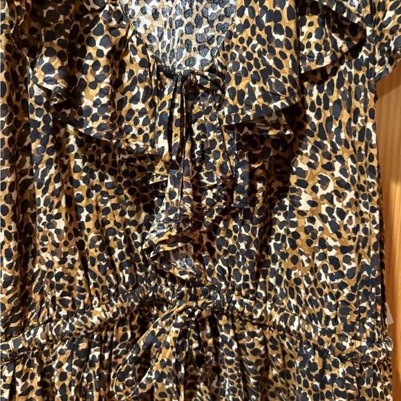 Old Navy Waist Defined Ruffle Trim Mini Dress Leopard print women’s Large NWT - Picture 3 of 11